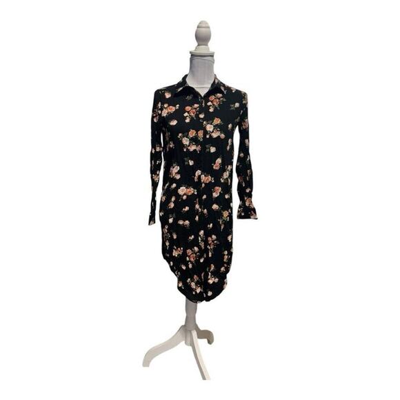 Forever 21 Black Floral Button Front Blouse Dress Size S - Picture 1 of 3